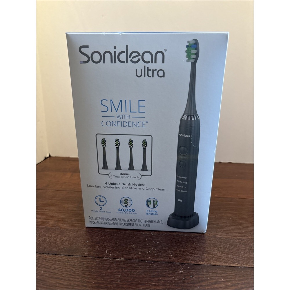 Soniclean Ultra Smile with Confidence Electric Toothbrush with 4 Brush Heads NEW